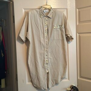 Beige with gold trimming short sleeve coverup.